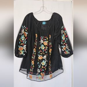 Kas‎ Designs Womens Embriodered Peasant Blouse Size Large